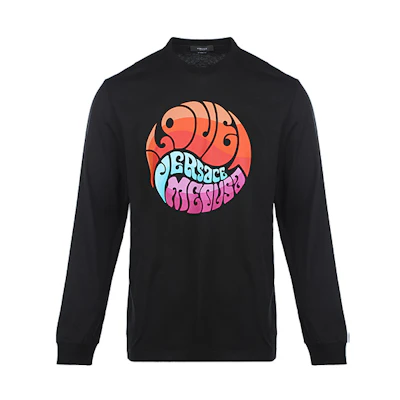VERSACE SS22 Black Long Sleeve T-Shirt with Chest Logo Print 1003626-1A02516-1B000