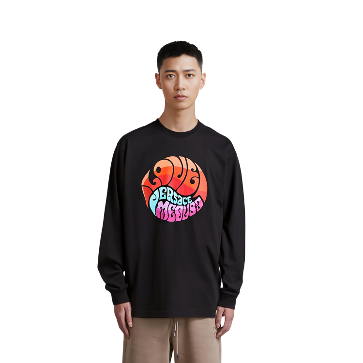 Purchase VERSACE SS22 黑色長袖T恤 胸前標誌印花 1003626-1A02516-1B000