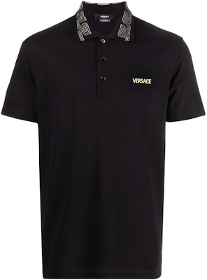 VERSACE SS22 Black Polo Shirt with Logo Embroidered Collar. 1006038-1A04132-1B000 Buy VERSACE SS22 Black Polo Shirt with Logo Embroidered Collar. 1006038-1A04132-1B000