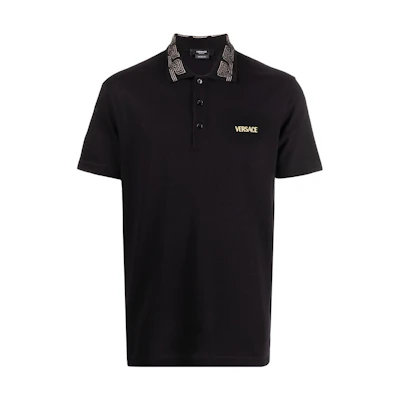 VERSACE SS22 Black Polo Shirt with Logo Embroidered Collar. 1006038-1A04132-1B000