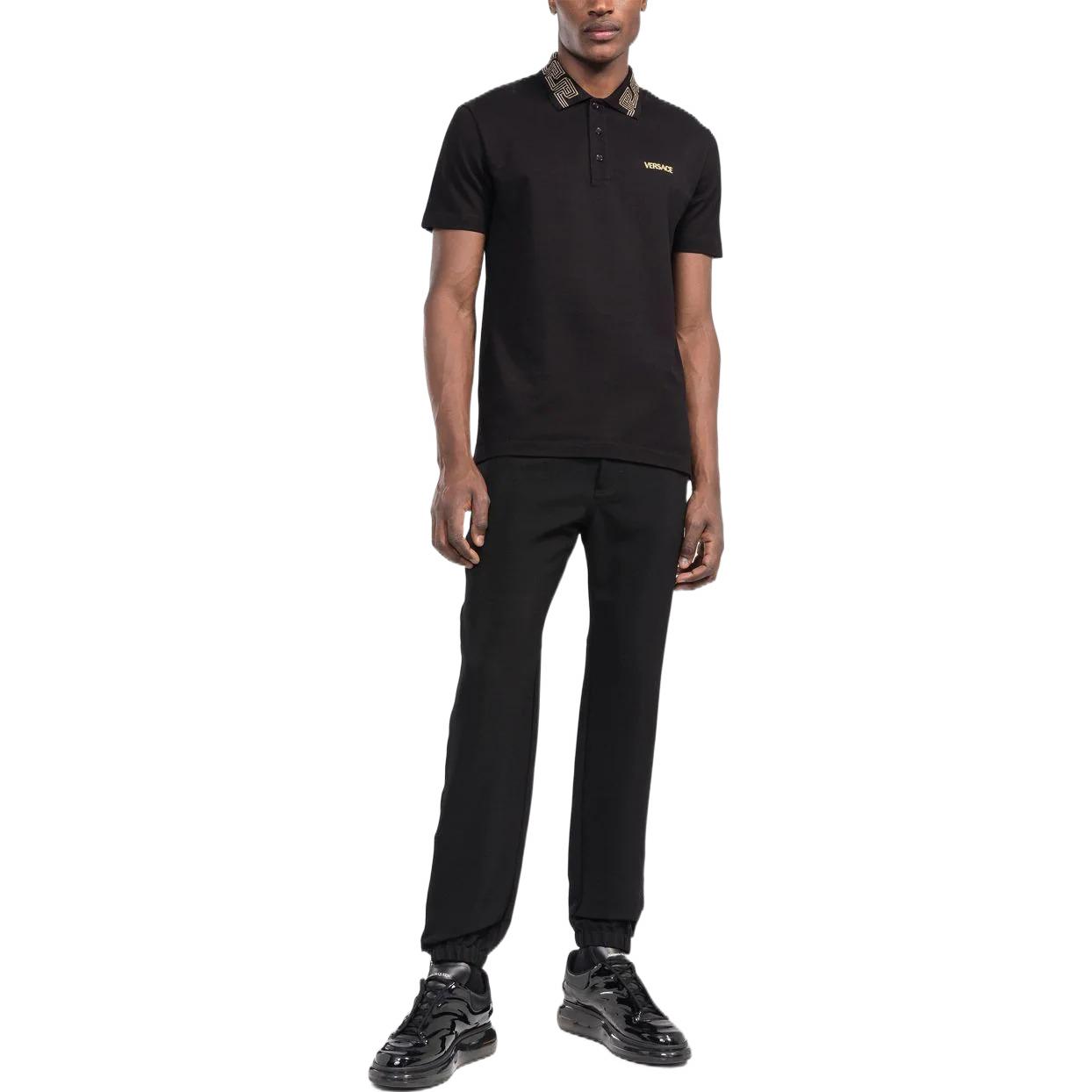 Lookbook VERSACE SS22  Black Polo Shirt with Logo Embroidered Collar. 1006038-1A04132-1B000