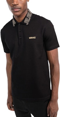 VERSACE SS22 Black Polo Shirt with Logo Embroidered Collar. 1006038-1A04132-1B000 Purchase VERSACE SS22 Black Polo Shirt with Logo Embroidered Collar. 1006038-1A04132-1B000