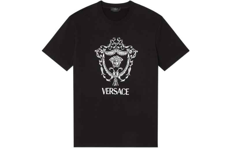 VERSACE SS22  Black Printed Cotton Short Sleeve T-Shirt 1005684-1A03990-1B000