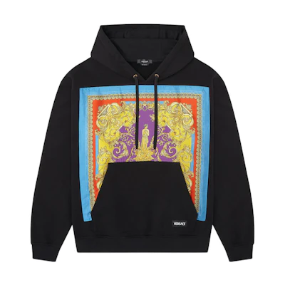 VERSACE SS22 Black Printed Hoodie Pullover Long Sleeve 1004367-1A03120-1B000