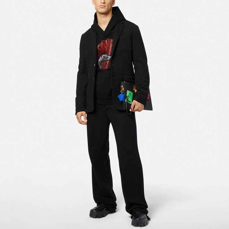 Purchase VERSACE SS22  Black Pullover Sweatshirt with Letter Print. 1003387-1A02345-1B000