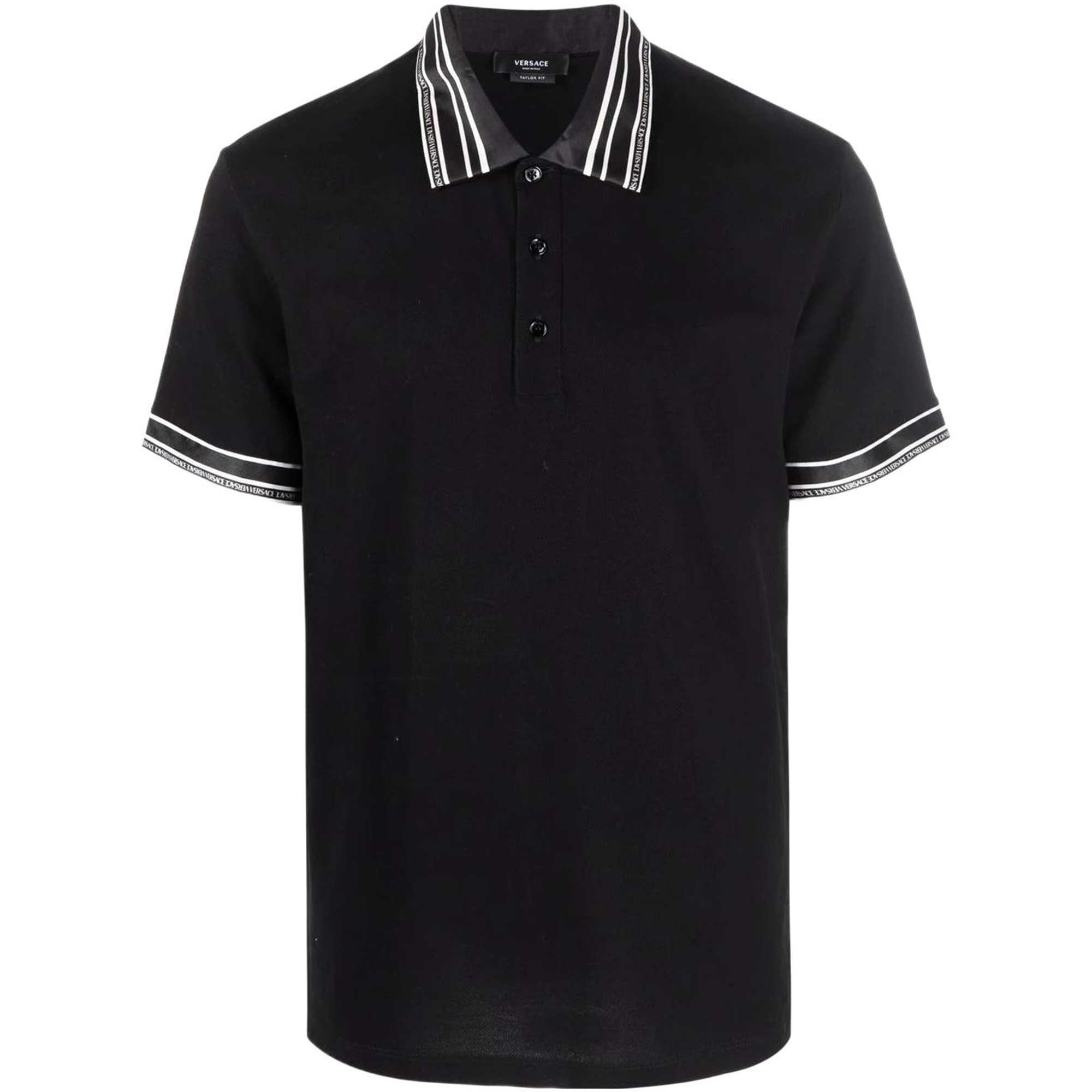 VERSACE SS22  Black Short-Sleeve Polo Shirt with Solid Cuff Stripes 1005195-1A03487-1B000