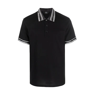 VERSACE SS22 Black Short-Sleeve Polo Shirt with Solid Cuff Stripes 1005195-1A03487-1B000
