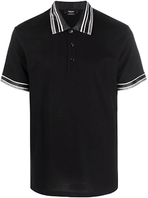VERSACE SS22 Black Short-Sleeve Polo Shirt with Solid Cuff Stripes 1005195-1A03487-1B000 Order VERSACE SS22 Black Short-Sleeve Polo Shirt with Solid Cuff Stripes 1005195-1A03487-1B000