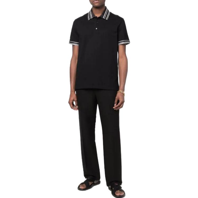 Lookbook VERSACE SS22  Black Short-Sleeve Polo Shirt with Solid Cuff Stripes 1005195-1A03487-1B000