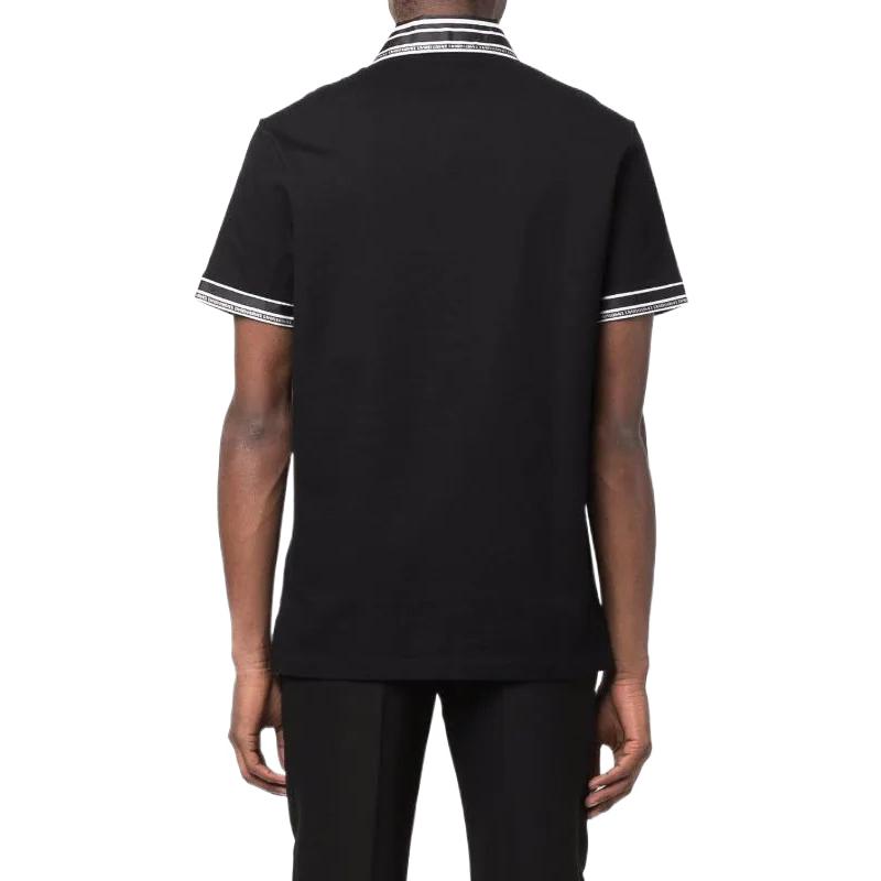 Shop VERSACE SS22  Black Short-Sleeve Polo Shirt with Solid Cuff Stripes 1005195-1A03487-1B000