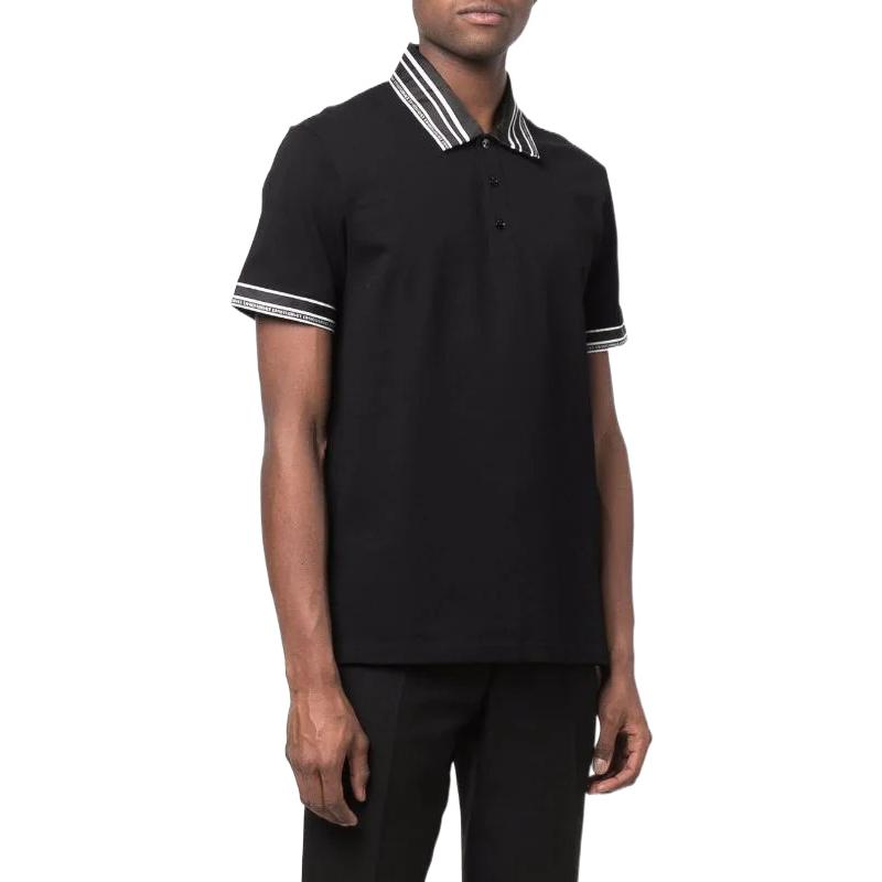 Purchase VERSACE SS22  Black Short-Sleeve Polo Shirt with Solid Cuff Stripes 1005195-1A03487-1B000