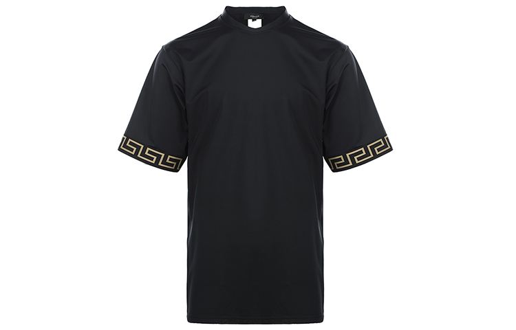 VERSACE SS22  Black Short Sleeve Tee with Border Print Design. 1004079-A23218-5A80G