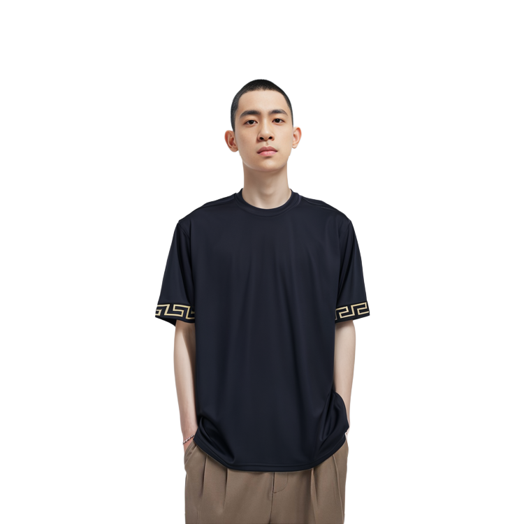 Purchase Camiseta Negra Manga Corta VERSACE SS22 con Diseño de Borde Estampado. 1004079-A23218-5A80G