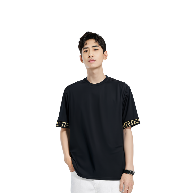 Details for Camiseta Negra Manga Corta VERSACE SS22 con Diseño de Borde Estampado. 1004079-A23218-5A80G