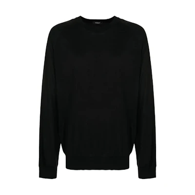 Versace SS22 Black Solid Color Wool Crewneck Sweater 1001174-1A00796-2B200