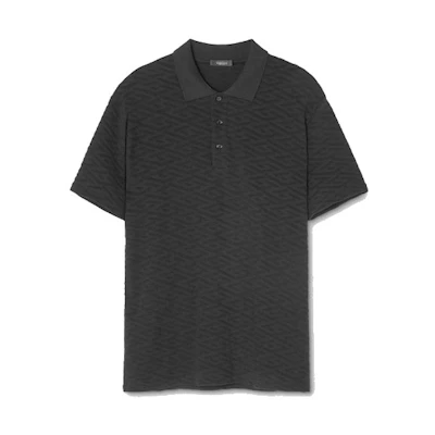 VERSACE SS22 Black Solid Minimalist Short Sleeve Polo Shirt 1006469-1A04468-1B000