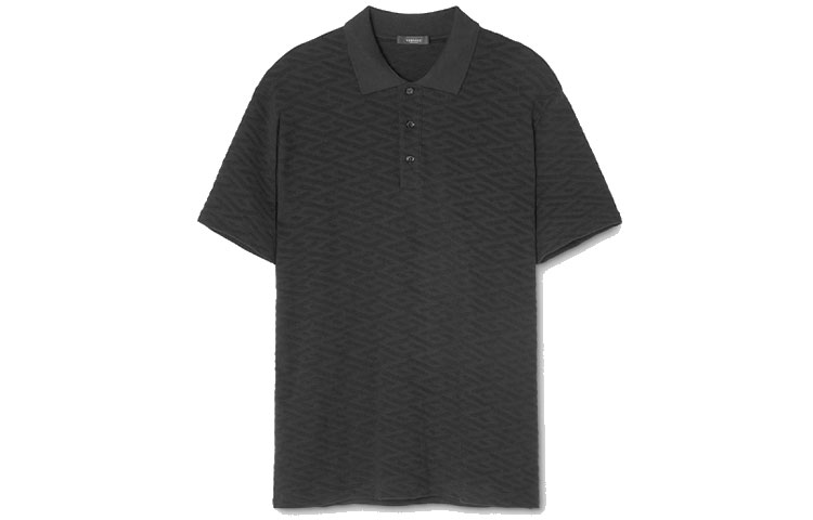 Order VERSACE SS22  Black Solid Minimalist Short Sleeve Polo Shirt 1006469-1A04468-1B000
