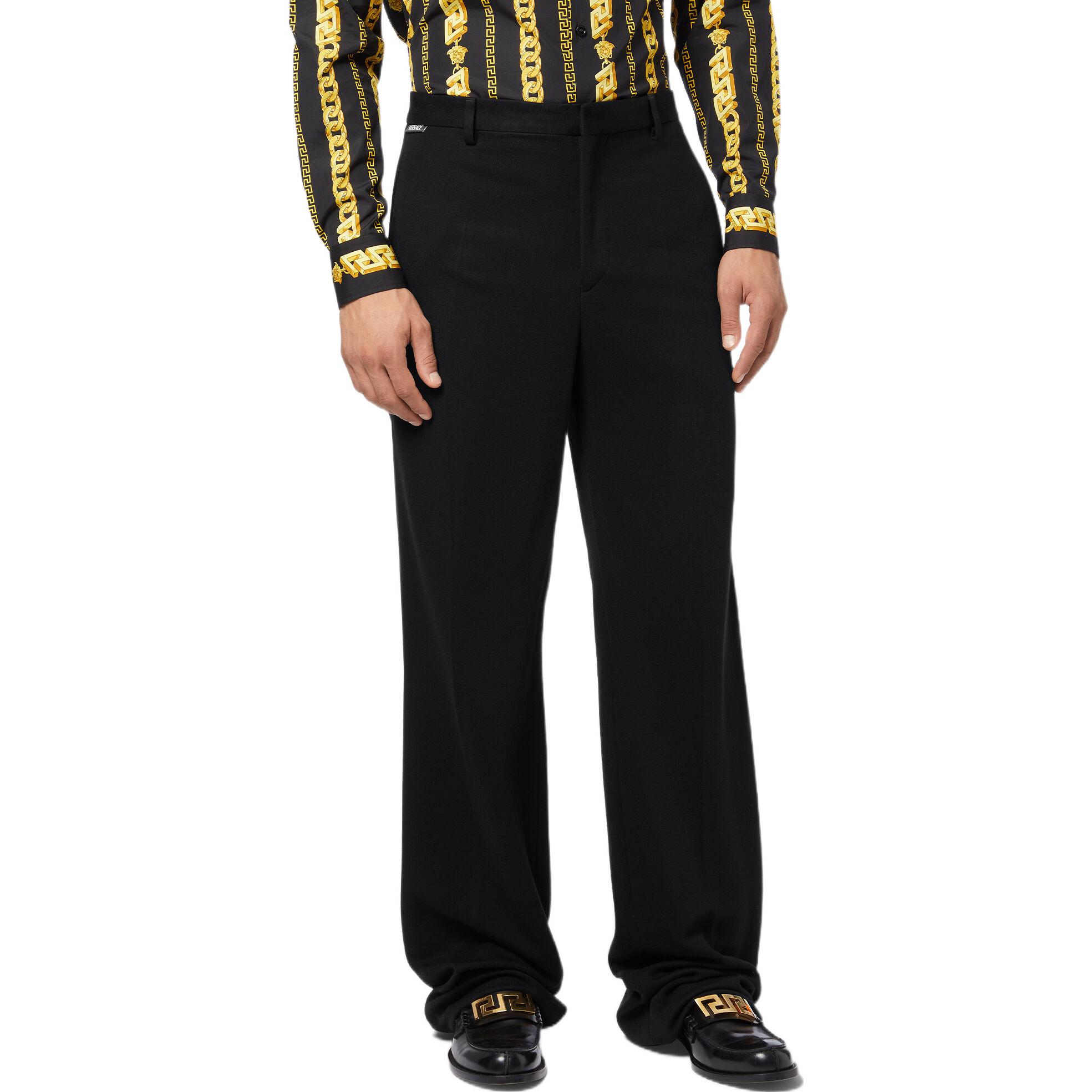 Shop VERSACE SS22  Black Straight-Cut Relaxed Casual Trousers. 1003398-1A02387-1B000