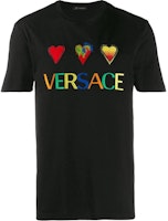 VERSACE SS22 Black T-Shirt with Logo Heart Print Crew Neck Design. A83585-A224589-A008 VERSACE SS22 Black T-Shirt with Logo Heart Print Crew Neck Design. A83585-A224589-A008