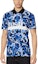 Shop VERSACE SS22 Blue Graffiti Letter Print Relaxed Fit Polo Shirt 1001900-1A01542-5U040