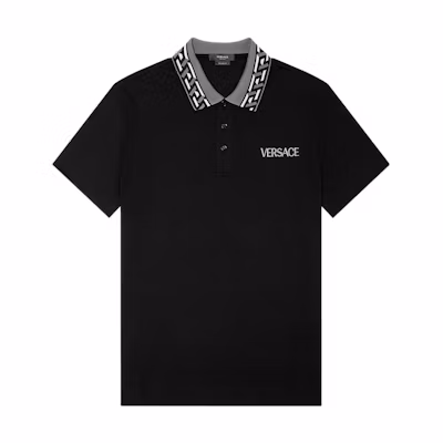 VERSACE SS22 Logo Embroidered Polo Shirt Black 1A01875-1002545-1B000