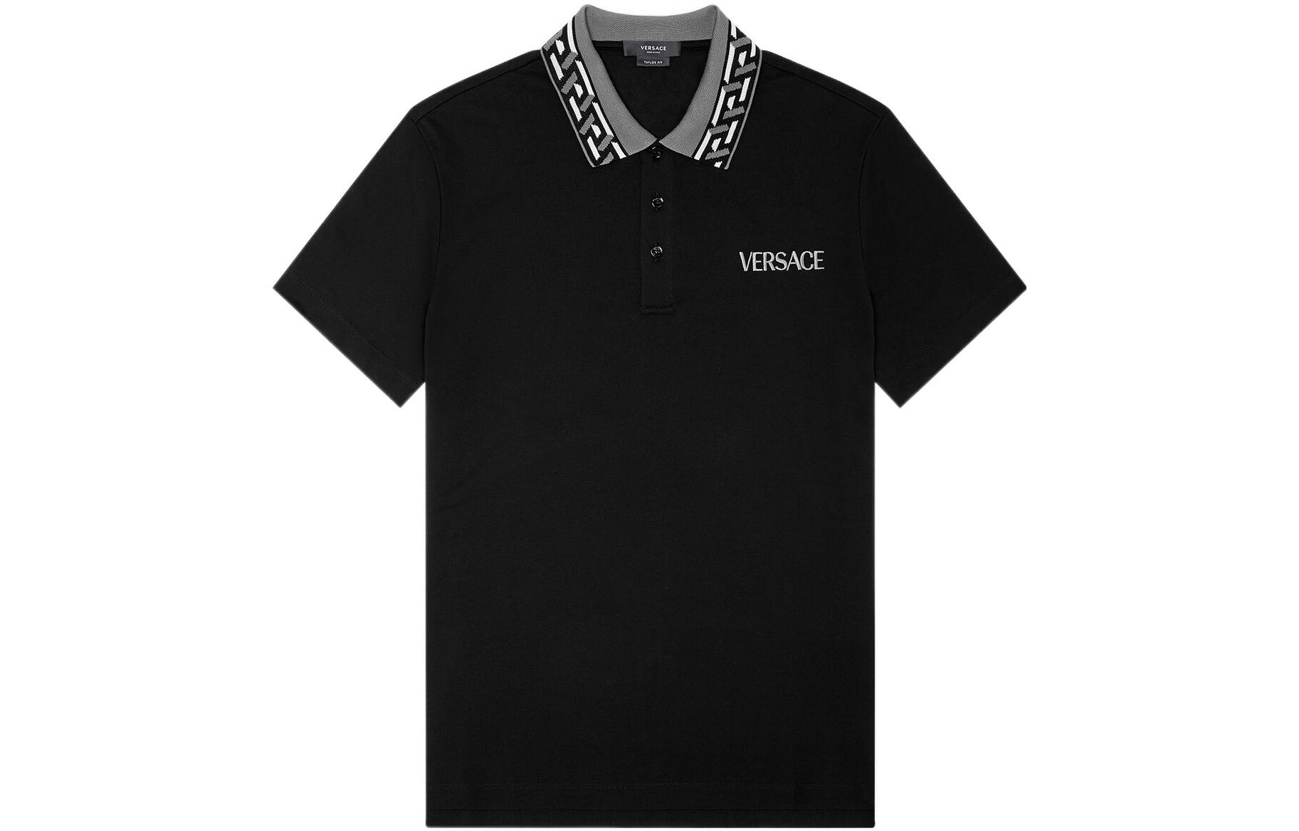 Order VERSACE SS22  Logo Embroidered Polo Shirt Black 1A01875-1002545-1B000
