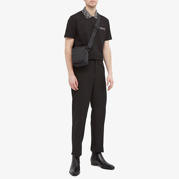 Shop VERSACE SS22  Logo Embroidered Polo Shirt Black 1A01875-1002545-1B000