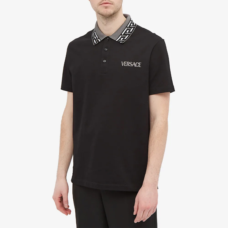 Purchase VERSACE SS22  Logo Embroidered Polo Shirt Black 1A01875-1002545-1B000