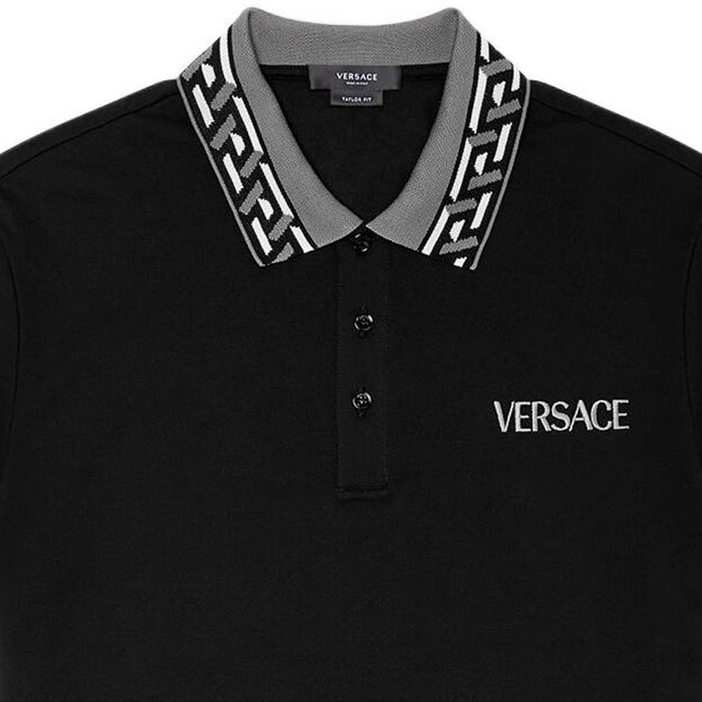 Sizing VERSACE SS22  Logo Embroidered Polo Shirt Black 1A01875-1002545-1B000