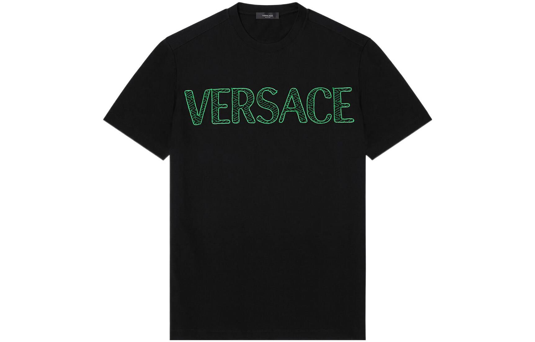VERSACE SS22  Logo Embroidered T-Shirt Black. 1003914-1A02786-1B000
