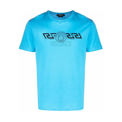 VERSACE SS22 Logo Print Short Sleeve T-Shirt Blue 1003906-1A02800-1V440