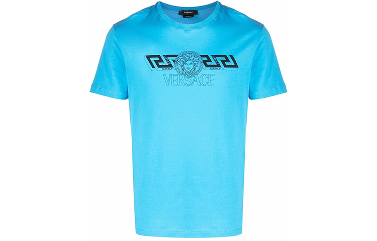 Order VERSACE SS22  Logo Print Short Sleeve T-Shirt Blue 1003906-1A02800-1V440
