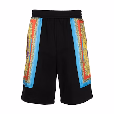 VERSACE SS22 Patterned Print Lace-Up Casual Shorts - Black 10053011-A03635-1B000