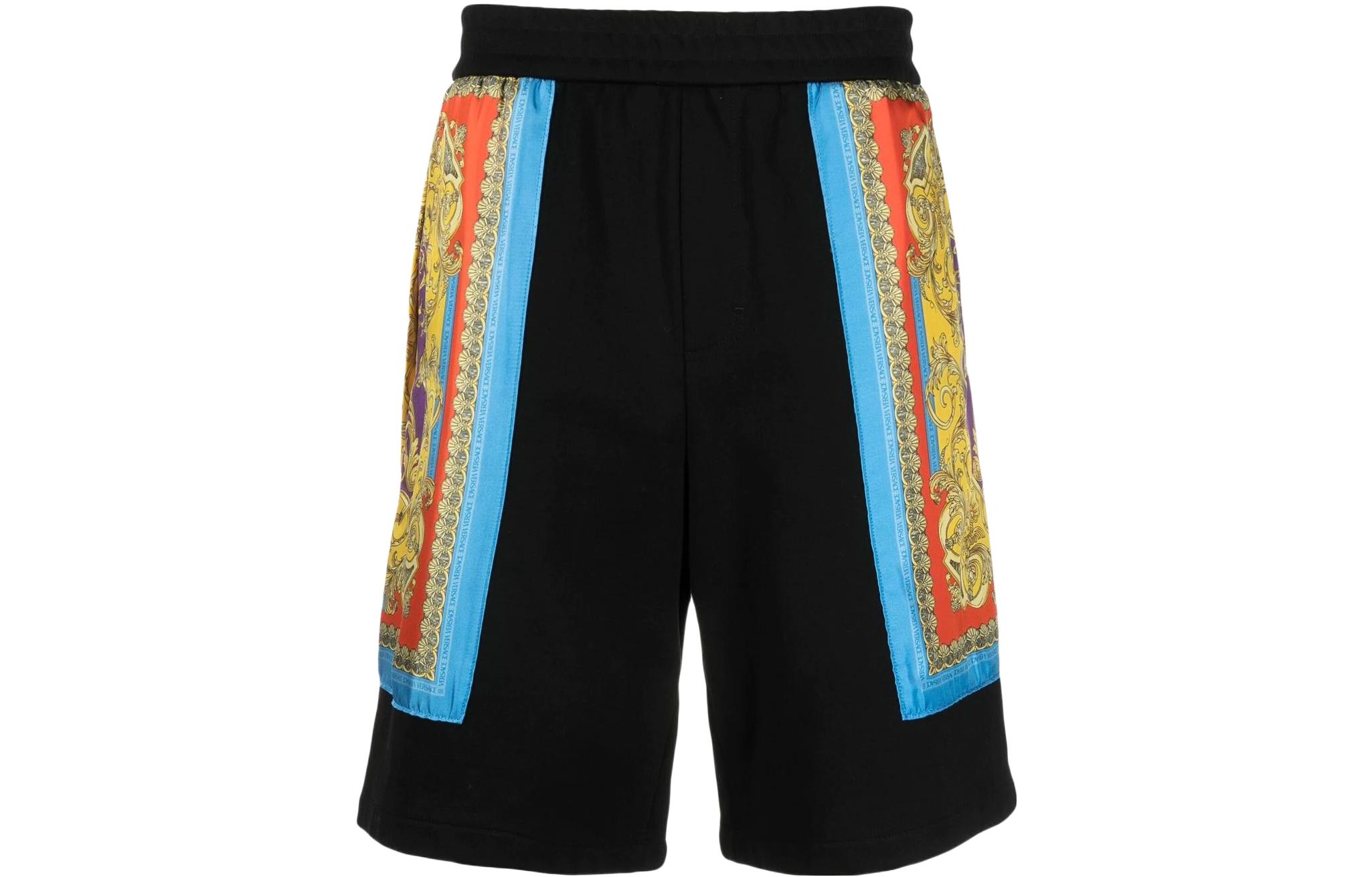Order VERSACE SS22 Pantalones Cortos Casual Negros con Estampado y Cordones 10053011-A03635-1B000