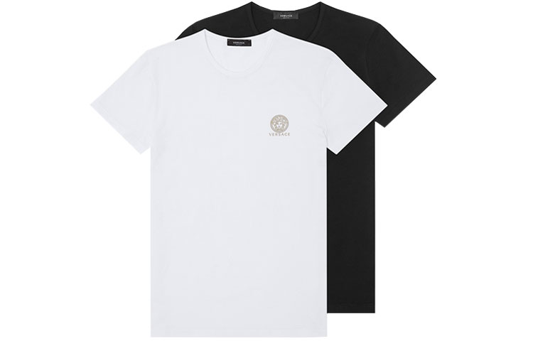 VERSACE SS22  T-Shirt 2-Pack - Blended Fabric with Subtle Logo Short Sleeve AU10193-A232741-A225E
