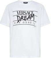 VERSACE SS22 White Letter Print Crew Neck T-Shirt 1005783-1A04025-1W000 VERSACE SS22 White Letter Print Crew Neck T-Shirt 1005783-1A04025-1W000