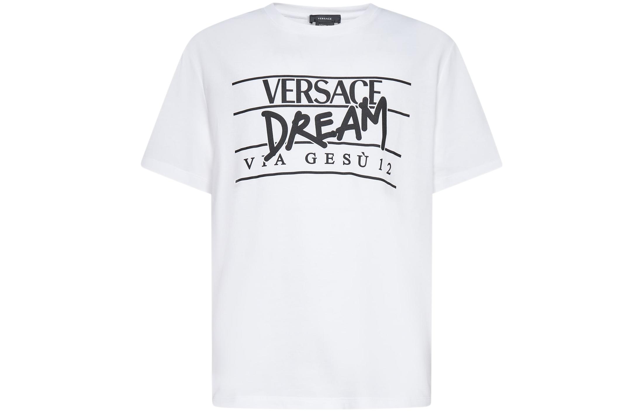 Order VERSACE SS22  White Letter Print Crew Neck T-Shirt 1005783-1A04025-1W000