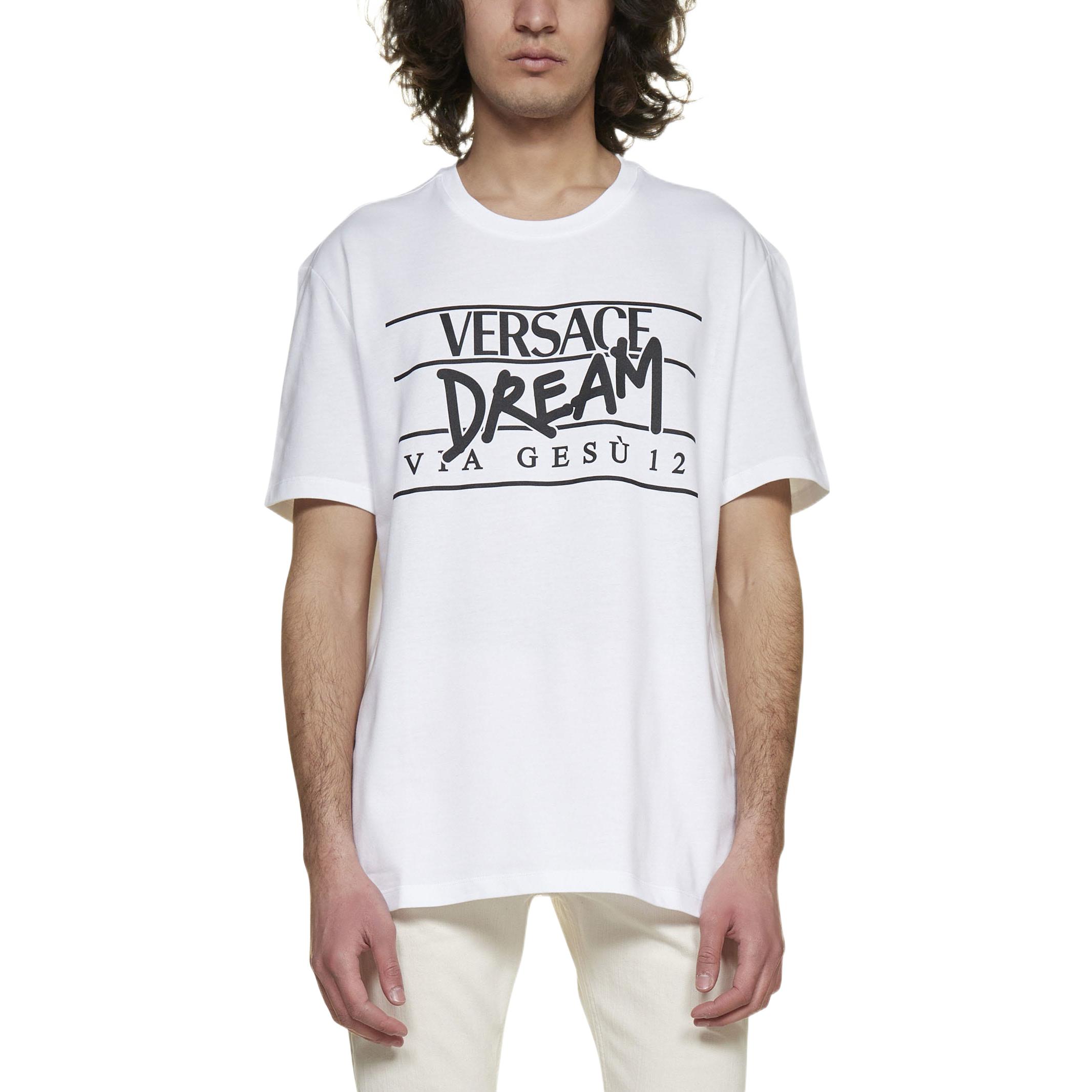 Lookbook VERSACE SS22  White Letter Print Crew Neck T-Shirt 1005783-1A04025-1W000