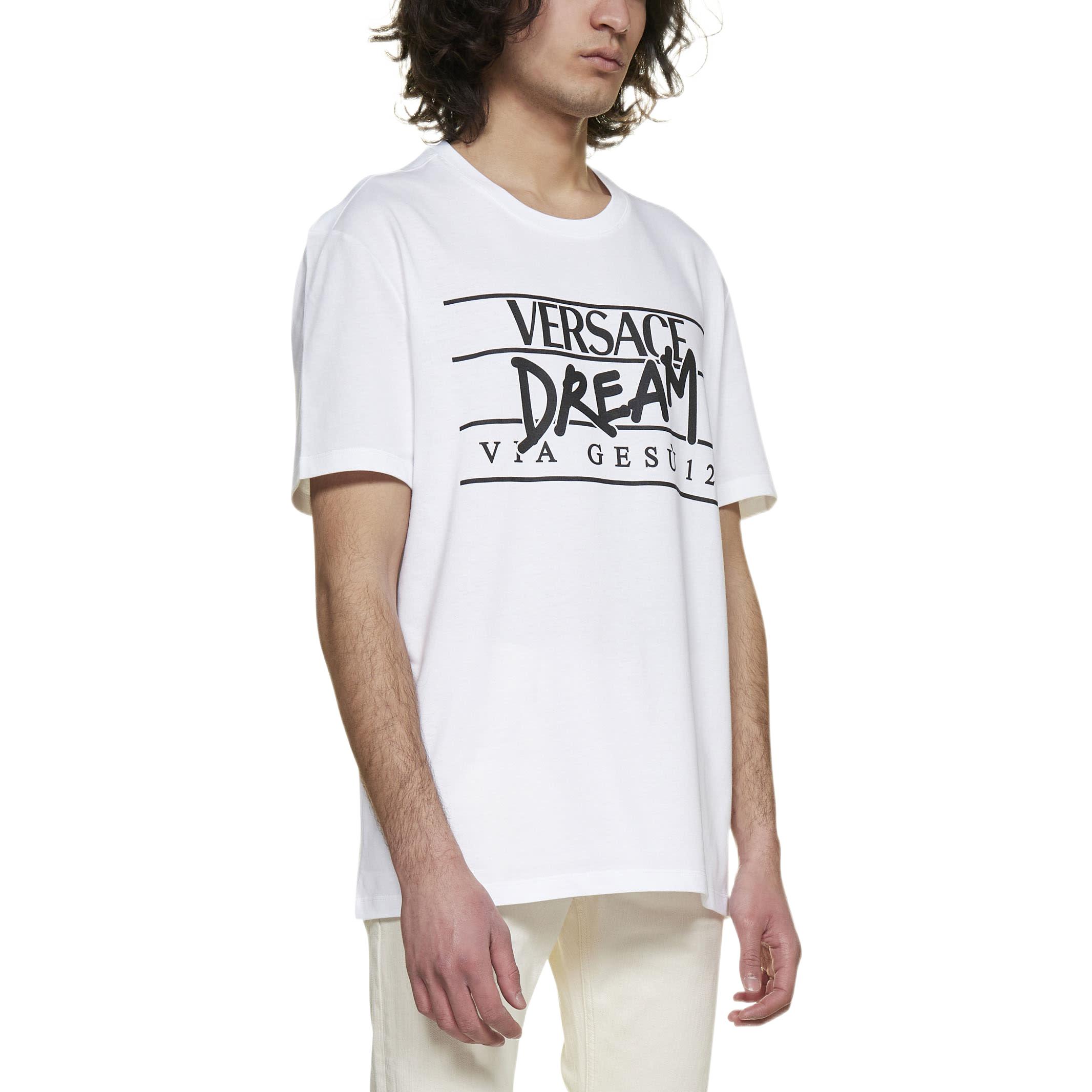 Purchase VERSACE SS22  White Letter Print Crew Neck T-Shirt 1005783-1A04025-1W000
