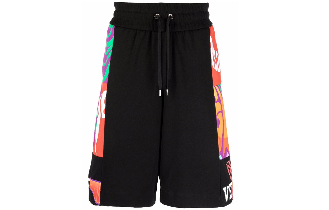 VERSACE SS22 Abstract Print Cotton Shorts  Casual Black 1004003-1A02869-5B020