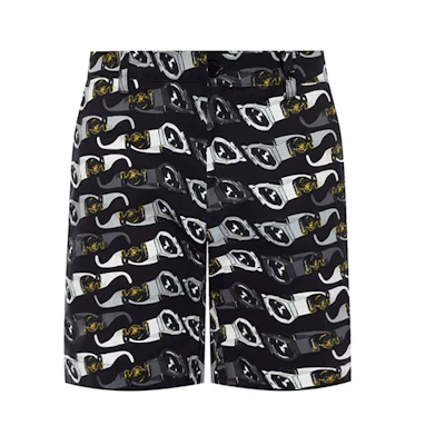VERSACE SS22 All-Over Print Black Beach Shorts. A86098--A233926-A7008