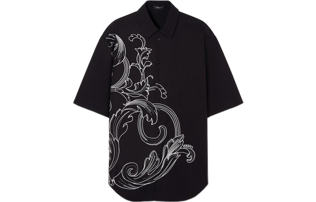 VERSACE SS22 Baroque Embroidered Relaxed Fit Short Sleeve Shirt Black Men 1006061-1A04369-2B020