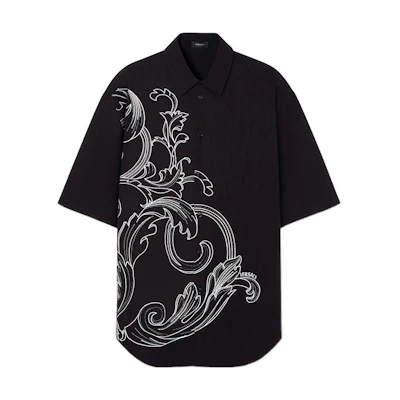 VERSACE SS22 Baroque Embroidered Relaxed Fit Short Sleeve Shirt Black Men 1006061-1A04369-2B020