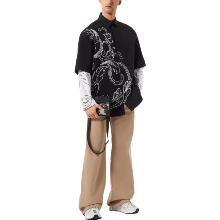 Purchase VERSACE SS22 巴洛克刺繡寬鬆短袖襯衫 黑色 男款 1006061-1A04369-2B020