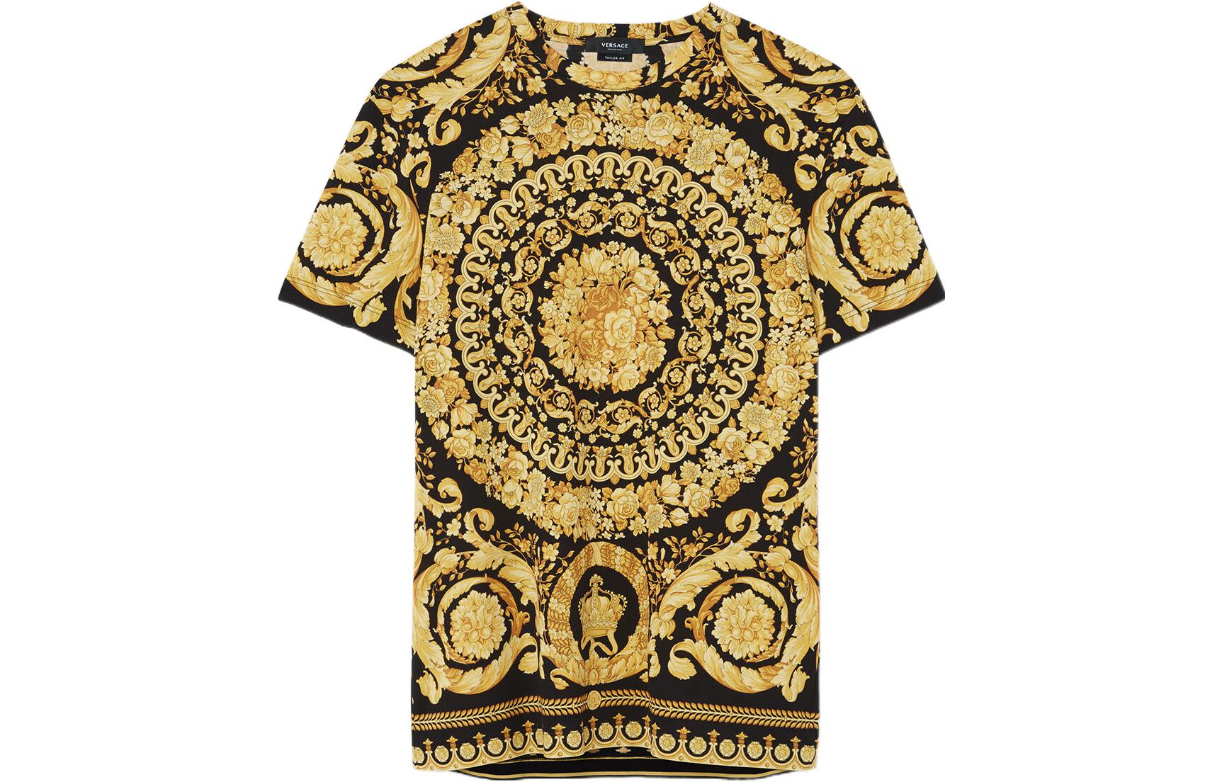 VERSACE SS22 Baroque Gold Print Short Sleeve T-Shirt  Fashion 1006662-1A04612-5B000