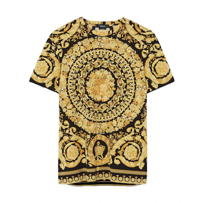 VERSACE SS22 Baroque Gold Print Short Sleeve T-Shirt Fashion 1006662-1A04612-5B000