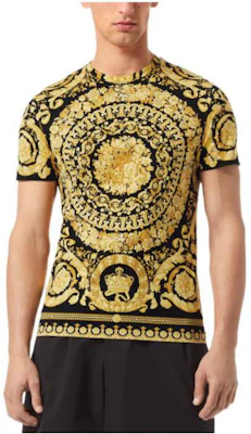 베르사체 SS22 바로크 골드 프린트 반팔 티셔츠 패션 1006662-1A04612-5B000 Details for 베르사체 SS22 바로크 골드 프린트 반팔 티셔츠 패션 1006662-1A04612-5B000