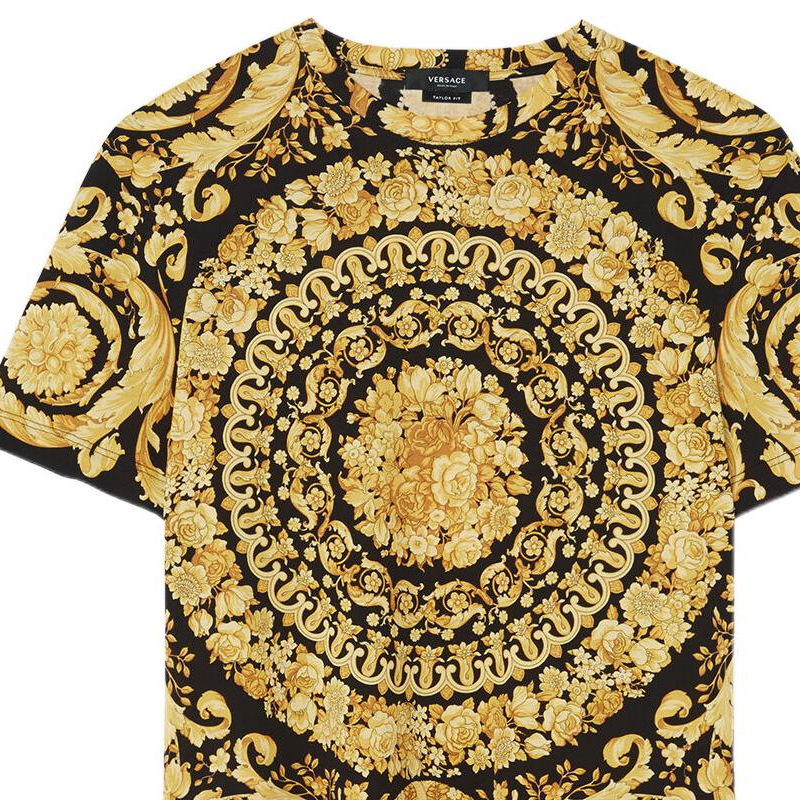 Sizing 베르사체 SS22 바로크 골드 프린트 반팔 티셔츠 패션 1006662-1A04612-5B000