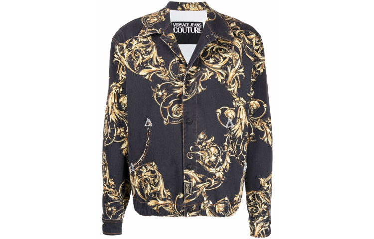 Versace SS22 Baroque Print Collared Jacket Black 72GASI54-ES012SSA-G89