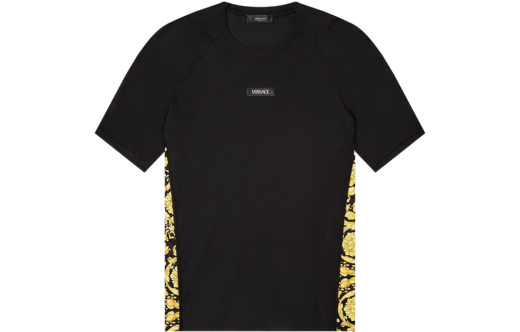 VERSACE SS22 Baroque Print Knit Crew Neck T-Shirt  Black 1003710-1A02577-5B010